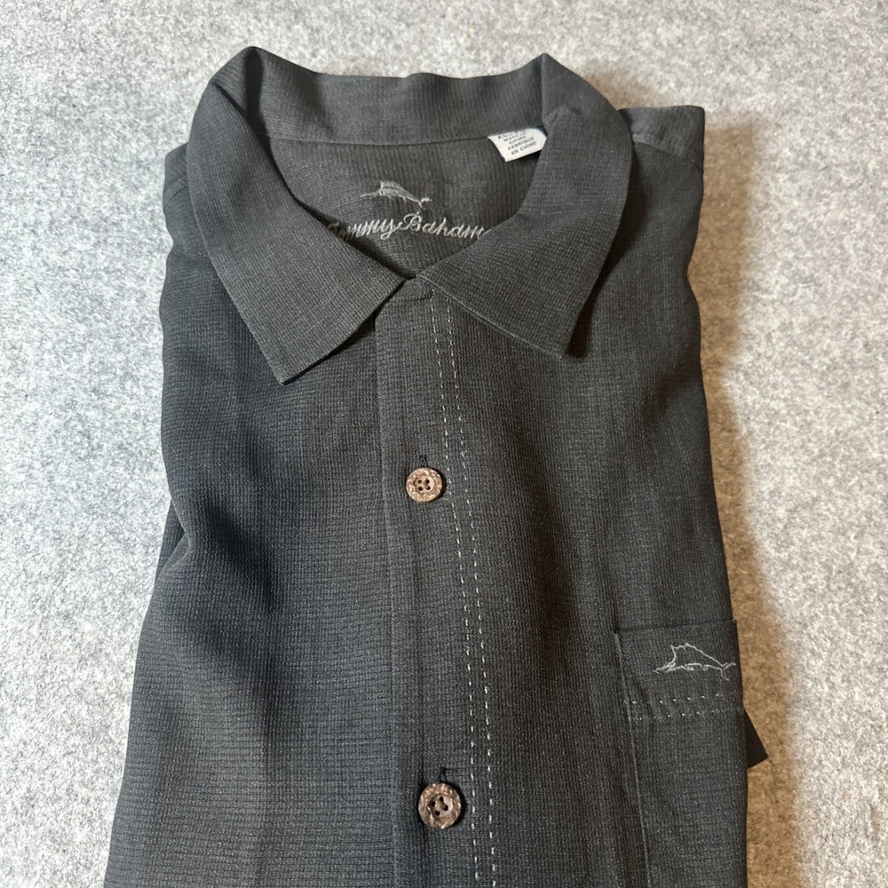 Tommy Bahama Button Down Shirt Mens XL Black‎ IslandZone Silk Blend Camp